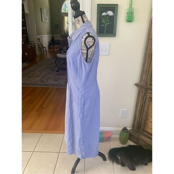 Elie Tahari Shirt Dress Striped Sleeveless Stretch Belted Pockets Snap Front - Picture 2 of 10